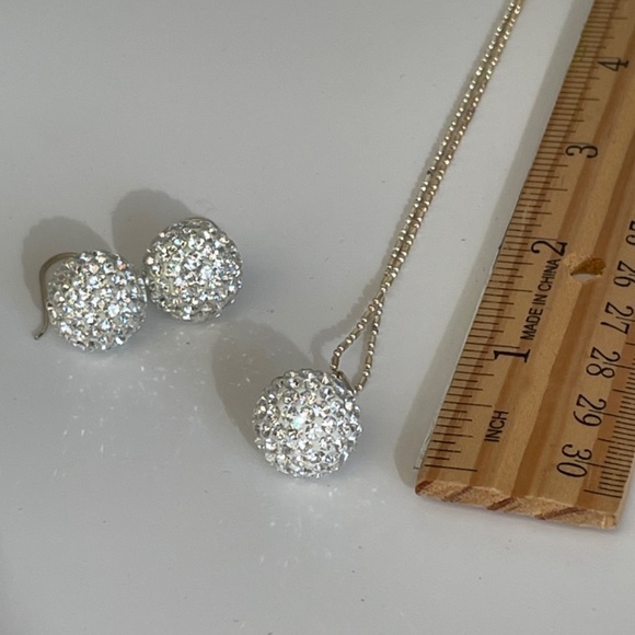 White Austrian Crystal Disco Ball Set, set in Sterling Silver - Picture 4 of 5